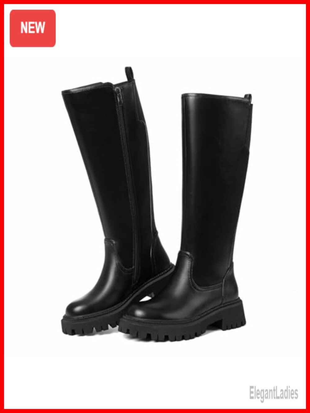 Wide Calf Knee High Riding Boots Low Heel Platform Faux Leather